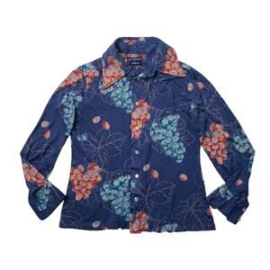 Vintage Givenchy For Chesa Shirt Womens 12 Blue Button Up Floral Long Sleeve Top